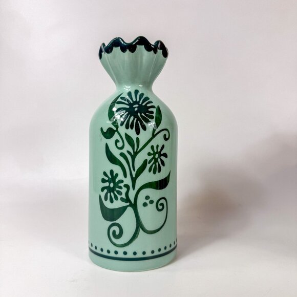 Anthropologie Ceramic Floral Ruffle Top Vase 10" Mint Green - Picture 5 of 8